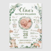 Ankündigung von Woodland Animals Baby Birth Stats (Vorderseite)