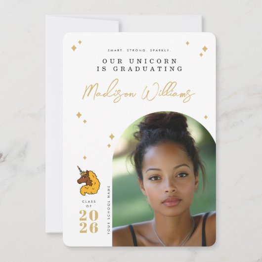 Ankündigung von Yellow Afro Unicorn Abschluss (Vorderseite)