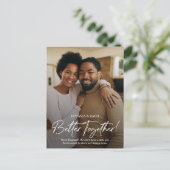 Ankündigung von zwei Fotos Verlobung Postkarte (Stehend Vorderseite)