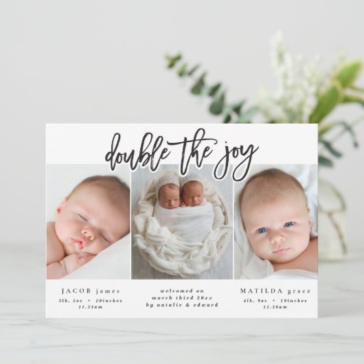 Ankündigung von Zwillingsgeburten mit mehreren Fot (Stehend Vorderseite)