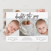 Ankündigung von Zwillingsgeburten mit mehreren Fot (Vorne/Hinten)