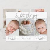 Ankündigung von Zwillingsgeburten mit mehreren Fot (Vorne/Hinten)