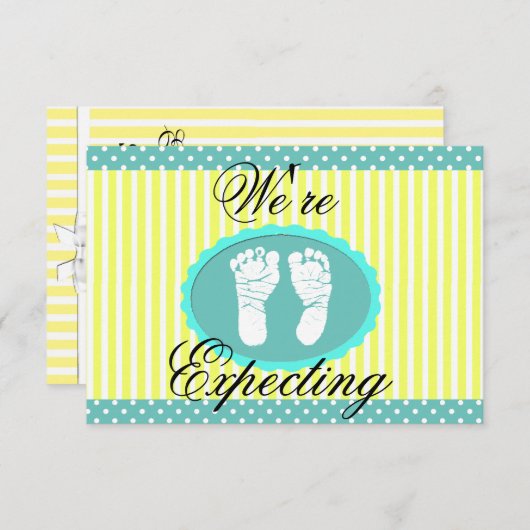 Ankündigung "Wir erwarten" aquamarin & gelb (Vorne/Hinten)