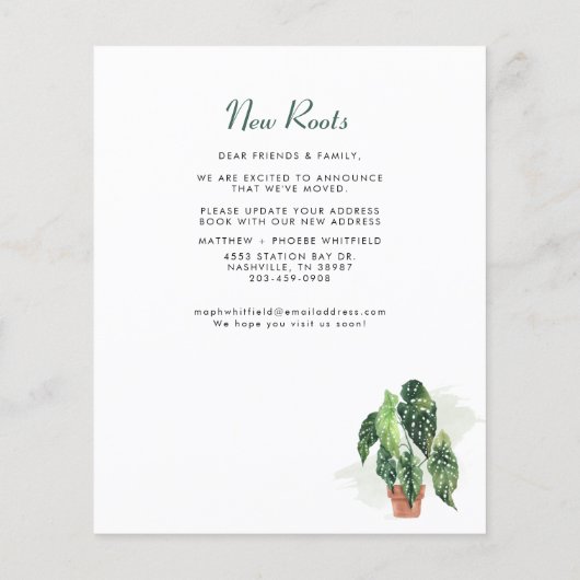 Ankündigung zum Ändern der Zuhause-Adresse (Rückseite)