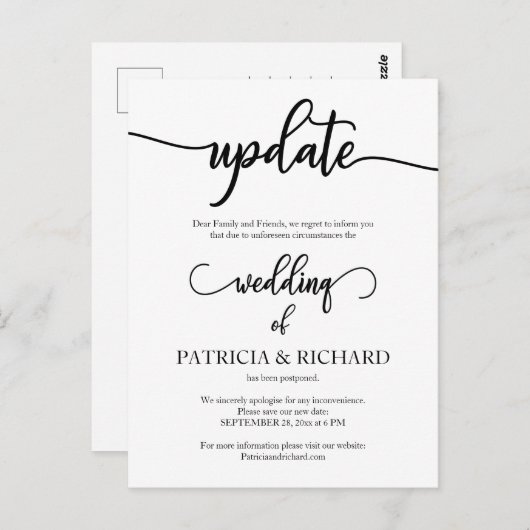 Ankündigung zum Hochzeitstag verschoben Postkarte (Vorne/Hinten)