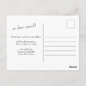 Ankündigung zum lila Winterwaldurlaub Postkarte (Rückseite)