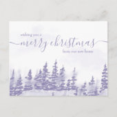 Ankündigung zum lila Winterwaldurlaub Postkarte (Vorderseite)