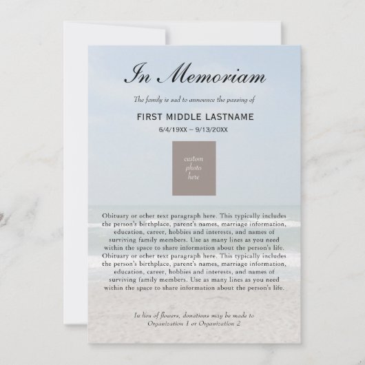 Ankündigung zum Tod des Fotos im Ozean (Vorderseite)