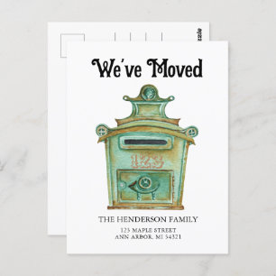Ankündigung zum Verschieben der Vintagen Mailbox P Postkarte