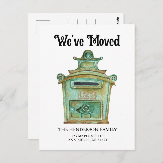 Ankündigung zum Verschieben der Vintagen Mailbox P Postkarte (Vorne/Hinten)