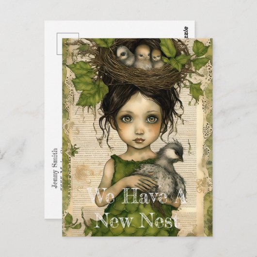 Ankündigung zum Vogelnest-Puppenkollektiv Postkarte (Vorne/Hinten)