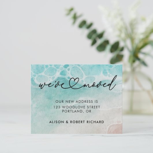 Ankündigung zur Änderung der Wasserfarbe Rustikale Postkarte (Stehend Vorderseite)