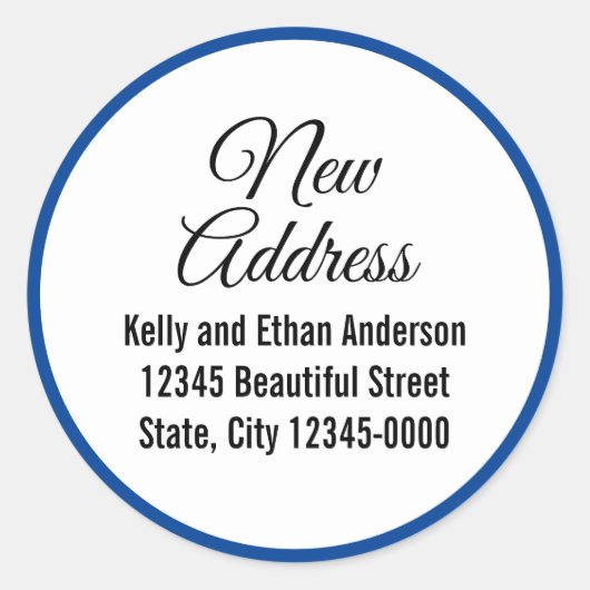 Ankündigung zur Ankündigung von "New Address Blue  Runder Aufkleber (Vorderseite)