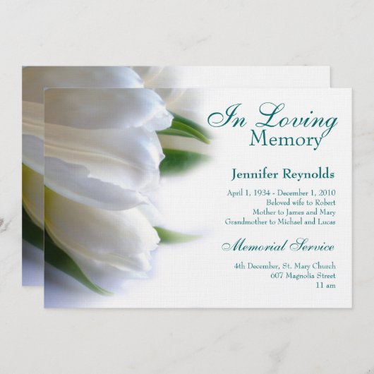 Ankündigung zur Beerdigung von Blumenweißdenkmäler (Vorne/Hinten)