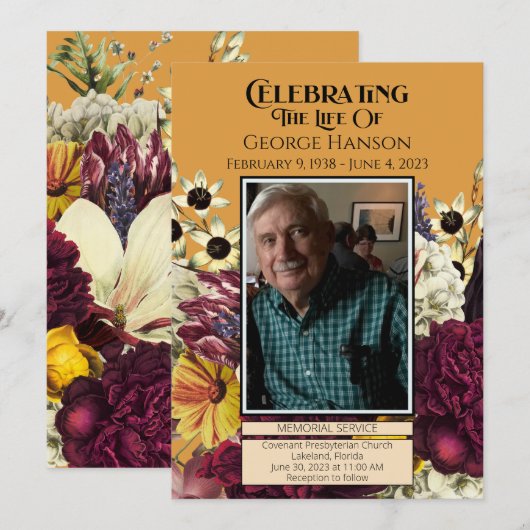 Ankündigung zur Beerdigung von Herbst-Florals (Vorne/Hinten)