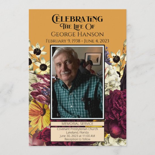 Ankündigung zur Beerdigung von Herbst-Florals (Vorderseite)