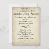 Ankündigung zur Beerdigung von Leafy Vine Design (Rückseite)