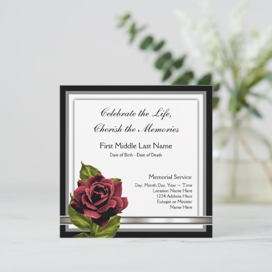 Ankündigung zur Beerdigung von rote Rosen (Stehend Vorderseite)
