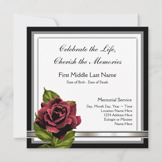 Ankündigung zur Beerdigung von rote Rosen (Vorderseite)