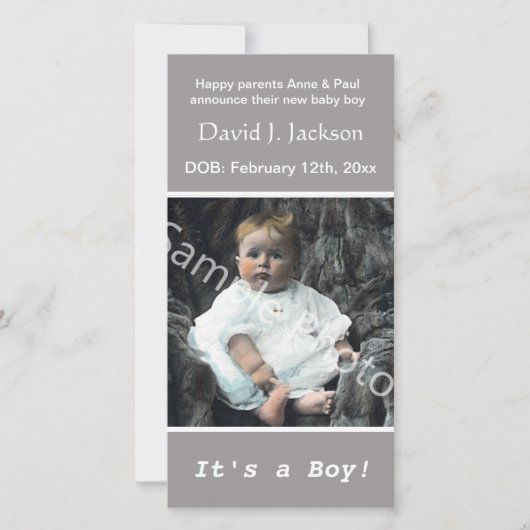 Ankündigung zur grauen Geburt eines Kindes. Fügen (Vorderseite)