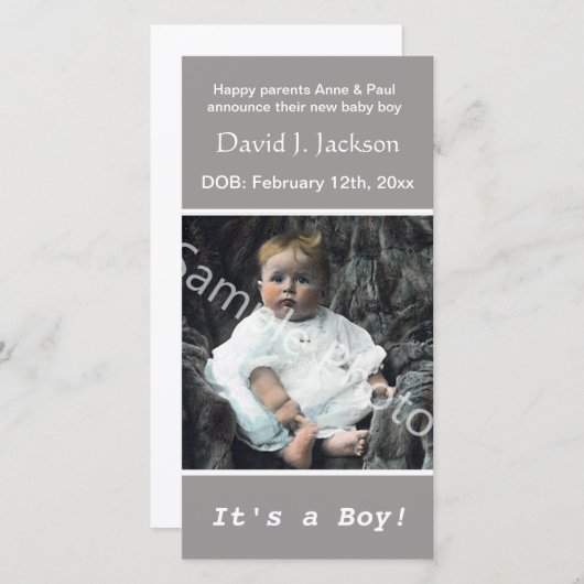 Ankündigung zur grauen Geburt eines Kindes. Fügen (Vorne/Hinten)