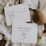 Ankündigung zur Minimalistischen Schwarz-Weiß-Bewe Postkarte<br><div class="desc">Diese trendigen und dennoch eleganten,  schwarz-weißen Ankündigungen weisen einen modernen und minimalistischen Stil auf,  mit handgeschriebenen Schriften und klassischem Text,  der "Ich habe mich bewegt" (Sie können diesen Text leicht ändern). Ein handgezeichnet Bandbogen wird in einer subtilen Abbildung dargestellt.</div>