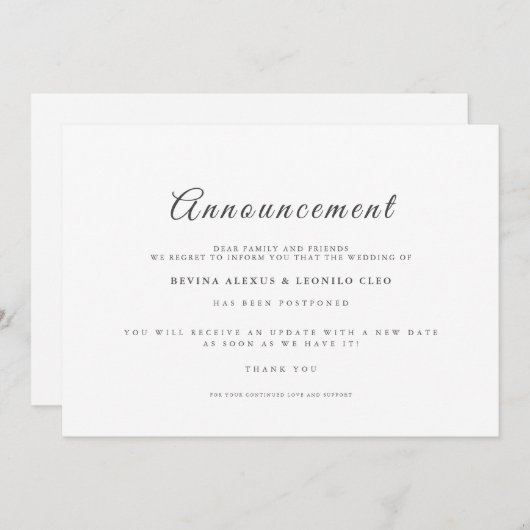 Ankündigung zur Stornierung einer Hochzeit-GV-Skri (Vorne/Hinten)