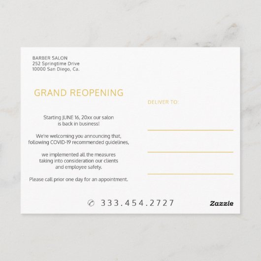 Ankündigung zur Wiedereröffnung des Frischsalons C Postkarte (Rückseite)