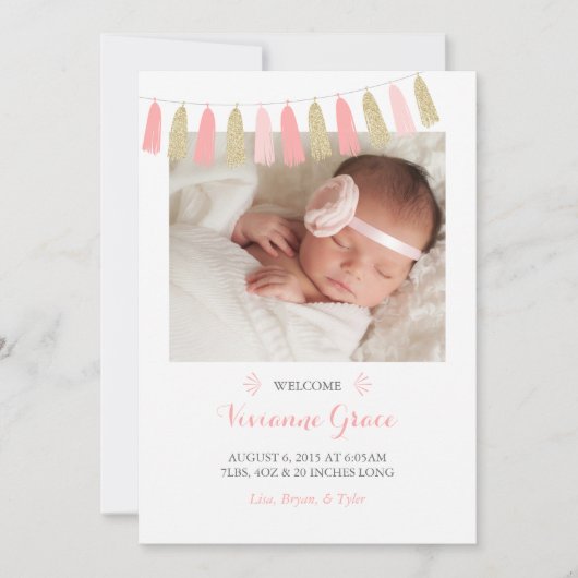 Ankündigungen von Blush Pink und Gold Glitzer (Vorderseite)