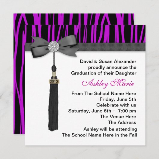 Ankündigungen von Mädchen Lila Zebra-Graduierung (Vorne/Hinten)