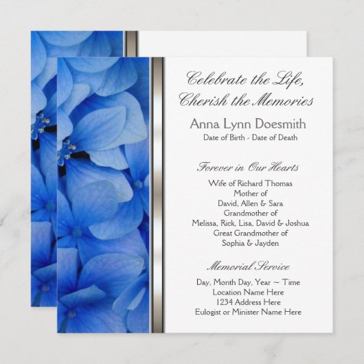 Ankündigungen zur Beerdigung von Blue Hydrangea (Vorne/Hinten)