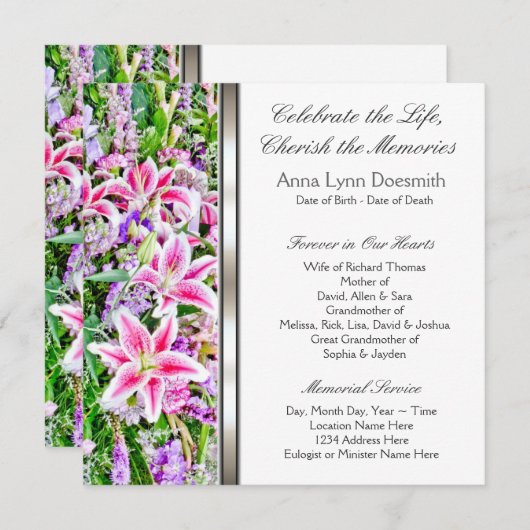 Ankündigungen zur Beerdigung von Pink Lily (Vorne/Hinten)