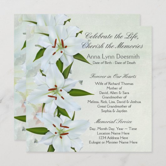 Ankündigungen zur Beerdigung von White Lily (Vorne/Hinten)