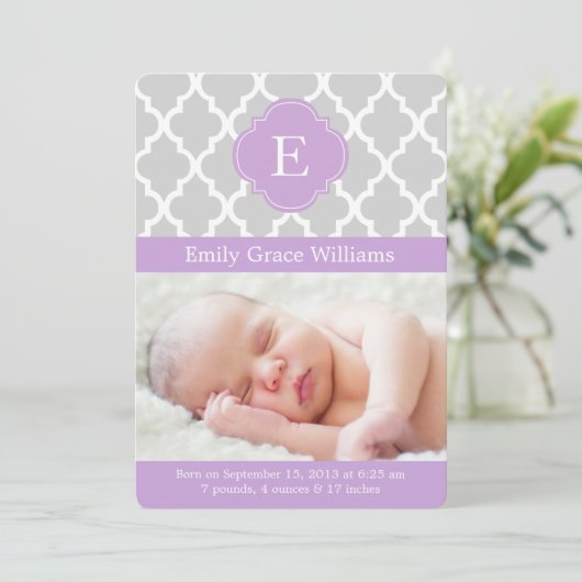 Ankündigungen zur Geburt von Lavender Quatrefolie  (Stehend Vorderseite)