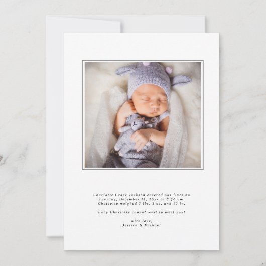 Ankündigungskarte für das neugeborene Baby Girl Sc Ankündigung (Rückseite)