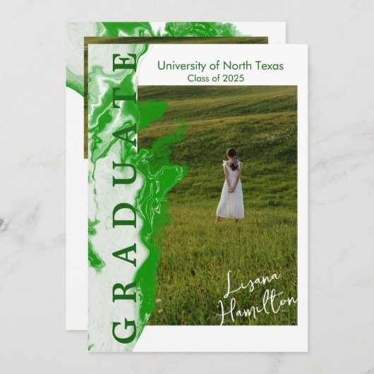 Ankündigungskarte für den Abschluss aus grünem wei Einladung (Vorne/Hinten)