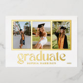 Ankündigungskarte für Graduate 3 Fotos Abschluss Folieneinladung (Vorderseite)