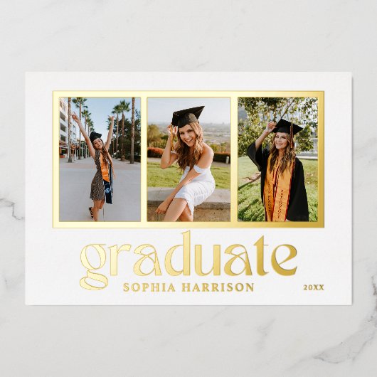 Ankündigungskarte für Graduate 3 Fotos Abschluss Folieneinladung (Vorderseite)
