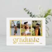 Ankündigungskarte für Graduate 3 Fotos Abschluss Folieneinladung (Stehend vorne)