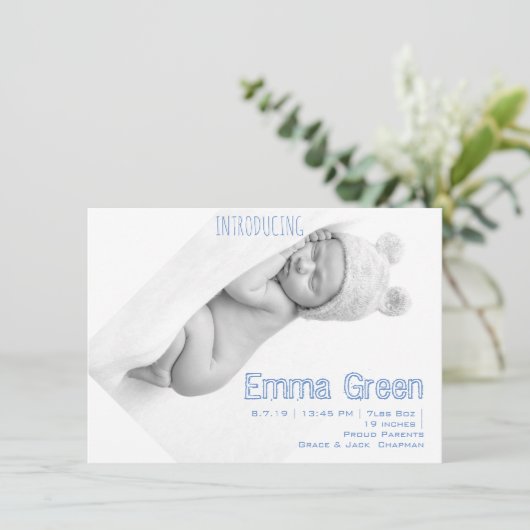 Ankündigungskarte für Neugeborene Foto Baby Boy Bi (Stehend Vorderseite)