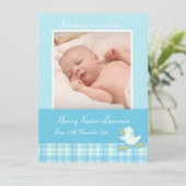 Ankündigungskarte für neugeborenes Foto - blauer K Ankündigung (Stehend Vorderseite)