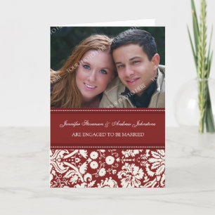 Ankündigungskarte für Red Damask Verlobung Foto Ankündigung