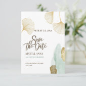 Ankündigungskarte für Save the Date Gold-Blätter Einladung (Stehend Vorderseite)