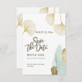 Ankündigungskarte für Save the Date Gold-Blätter Einladung (Vorne/Hinten)