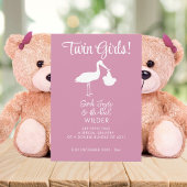 Ankündigungskarte für Twin Girls Pink Stork Pregna Ankündigung