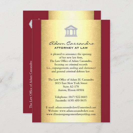 Ankündigungskarten der Anwaltskanzlei - Merlot Red Ankündigungspostkarte (Vorne/Hinten)
