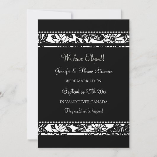 Ankündigungskarten für Schwarz-weiße Blumen Ankündigung (Rückseite)