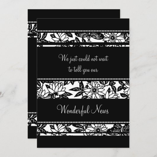 Ankündigungskarten für Schwarz-weiße Blumen Ankündigung (Vorne/Hinten)