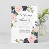 Ankündigungsservice für Blush & Navy-Floral-Gedenk Einladung (Stehend Vorderseite)