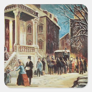 Ankunft am WeihnachtsParty Quadratischer Aufkleber